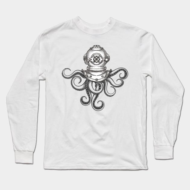 Octopus in Diving Helmet Long Sleeve T-Shirt by devaleta